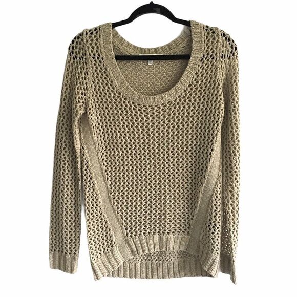ROBERT RODRIGUEZ Scoop Neck Knit Sweater Tan Gold Shimmer M - Picture 1 of 9